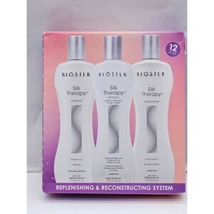 Biosilk Silk Therapy Replenish & Reconstruct Shampoo/Conditioner 12oz 3 Pack New